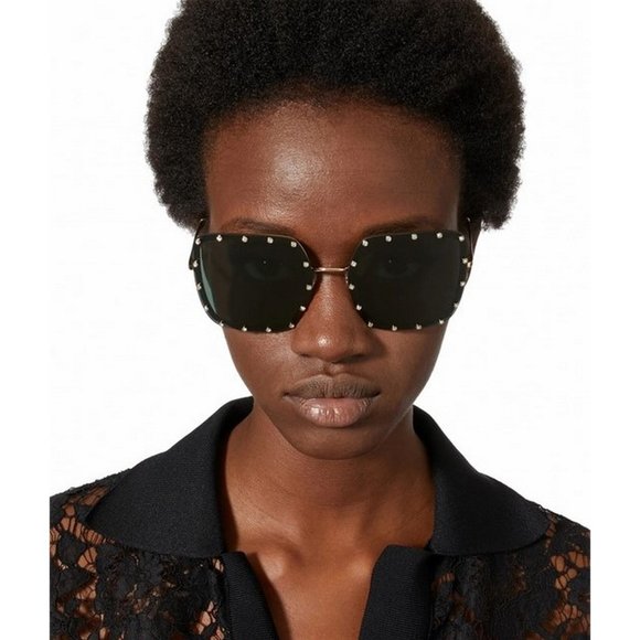 ✨ NEW Valentino Embellished Crystal Square Sunglasses in Black & Gold - Picture 5 of 9